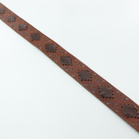 Abercrombie & Fitch Sz S/M Brown Leather Belt Studs Rhinestones Bling Boho Lace - Picture 8 of 12